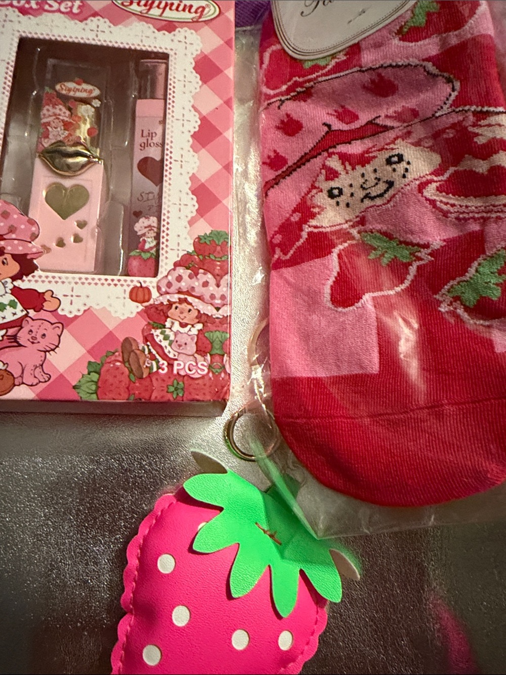 Multiples Pink Strawberry Kids Lip Gloss & Socks Set